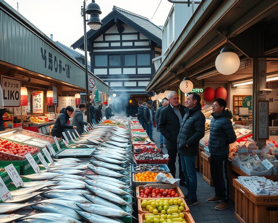 Proef de verse vismarkten in Sapporo, Japan