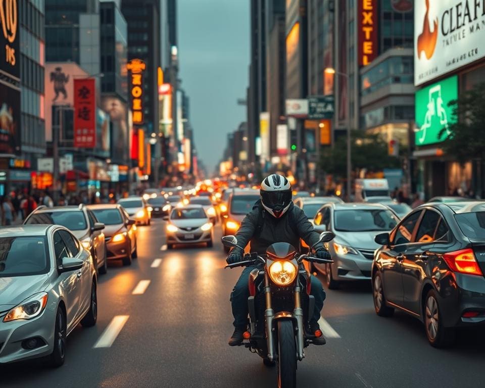 motorrijden in druk verkeer