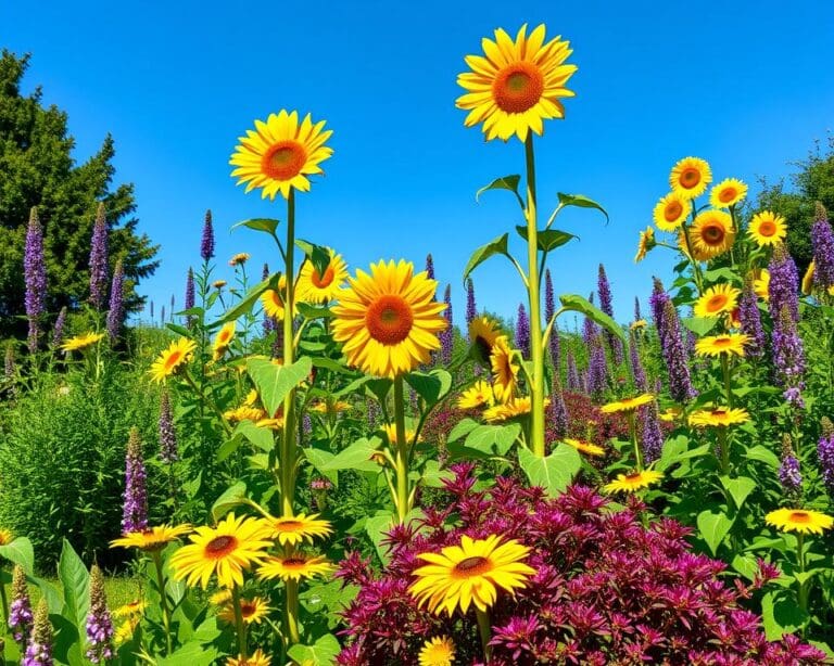 Hoe combineer je zonnebloemen met vaste planten?