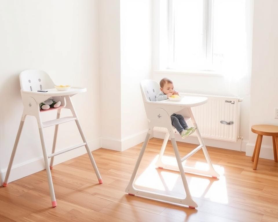 Kinderstoelen met een draaibare eettray