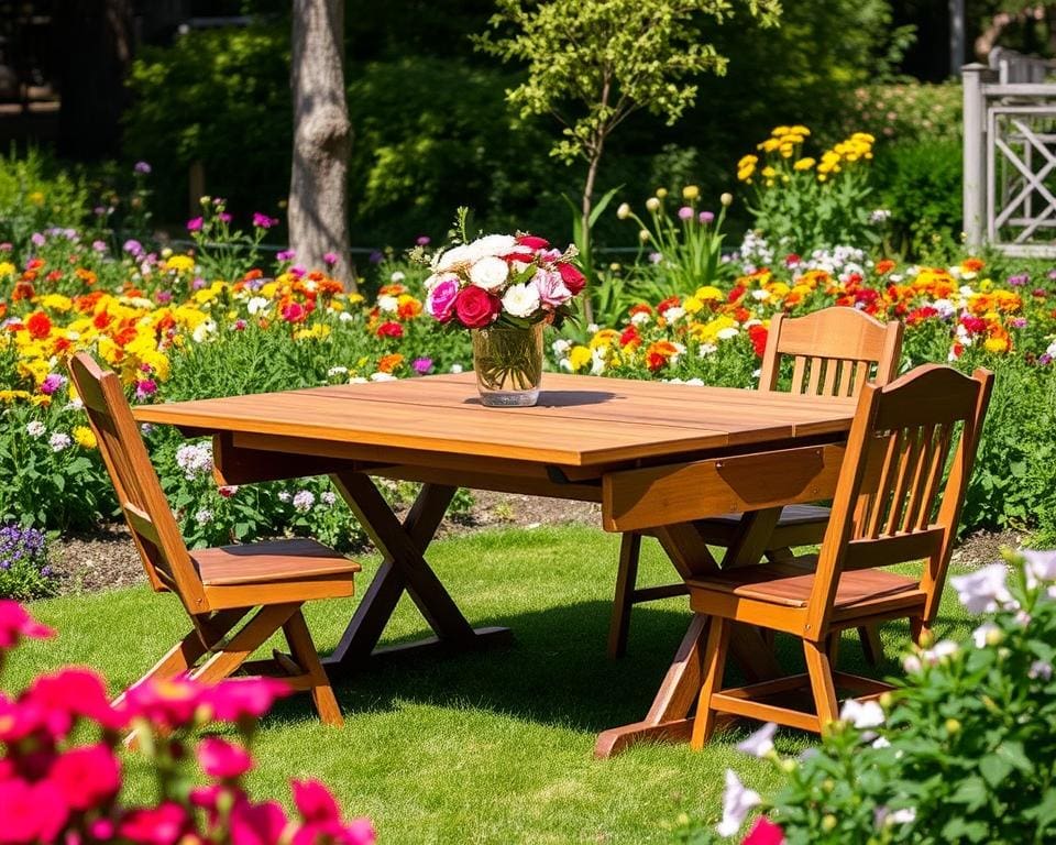 Tuintafels met een opklapbaar zijblad