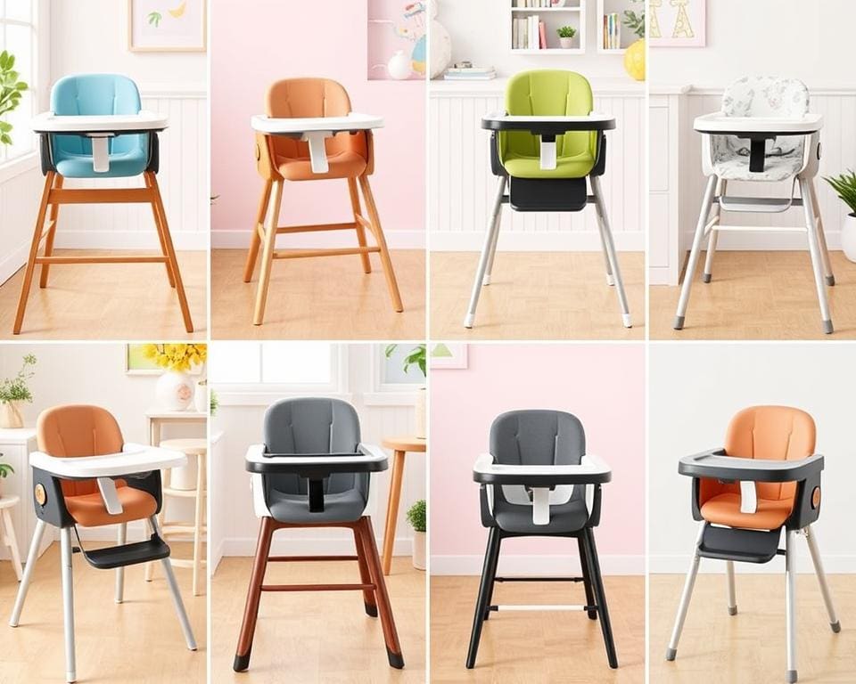 verschillende types draaibare kinderstoelen