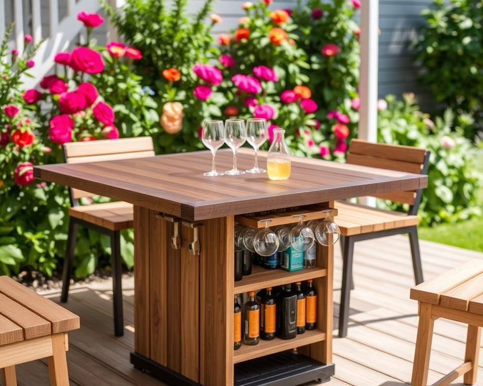 Tuintafels met een ingebouwd drankenrek