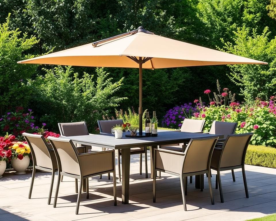 Tuintafels met een opvouwbare parasolhouder