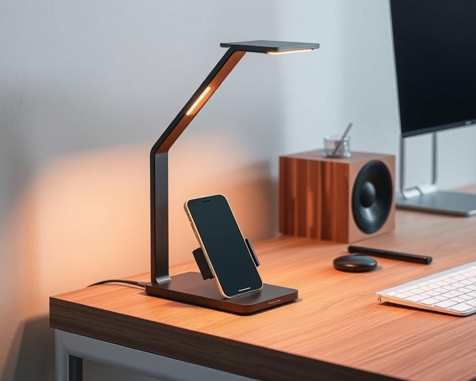 designlamp met telefoonhouder