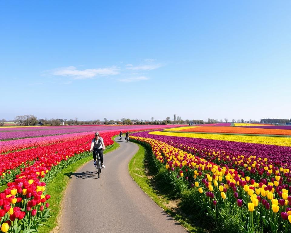 Fietspaden langs tulpenvelden