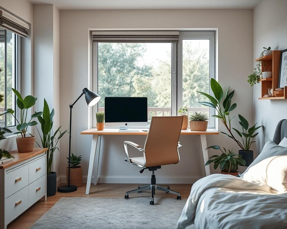Ergonomische thuiswerkplek in de slaapkamer